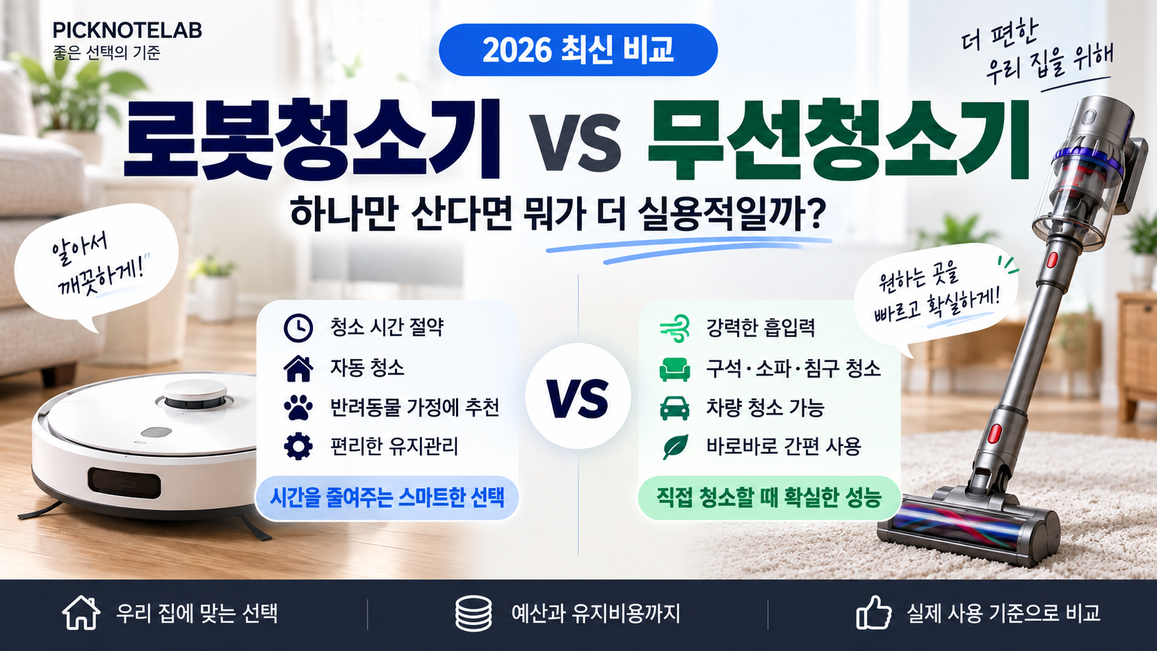 로봇청소기 vs 무선청소기 2026.                : 하나만 산다면 뭐가 더 실용적일까?