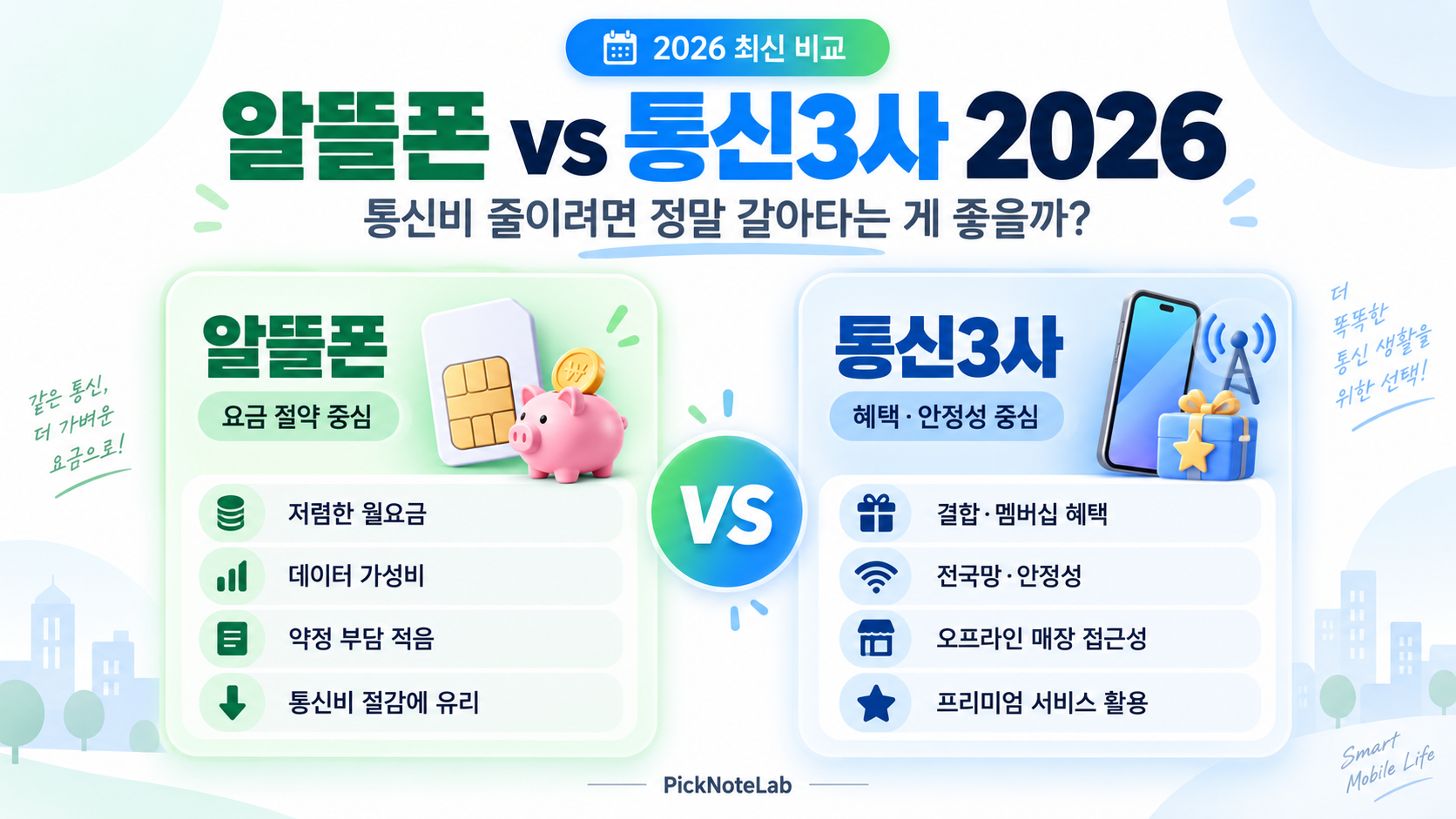알뜰폰 vs 통신3사.                                2026: 통신비 줄이려면 정말 갈아타는 게 좋을까?