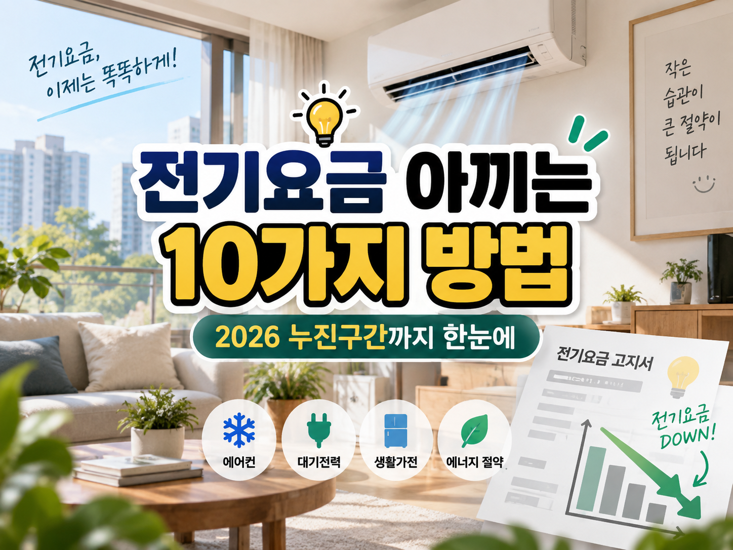 전기요금 절약 방법 10가지｜2026 누진구간·에어컨·대기전력까지 한 번에