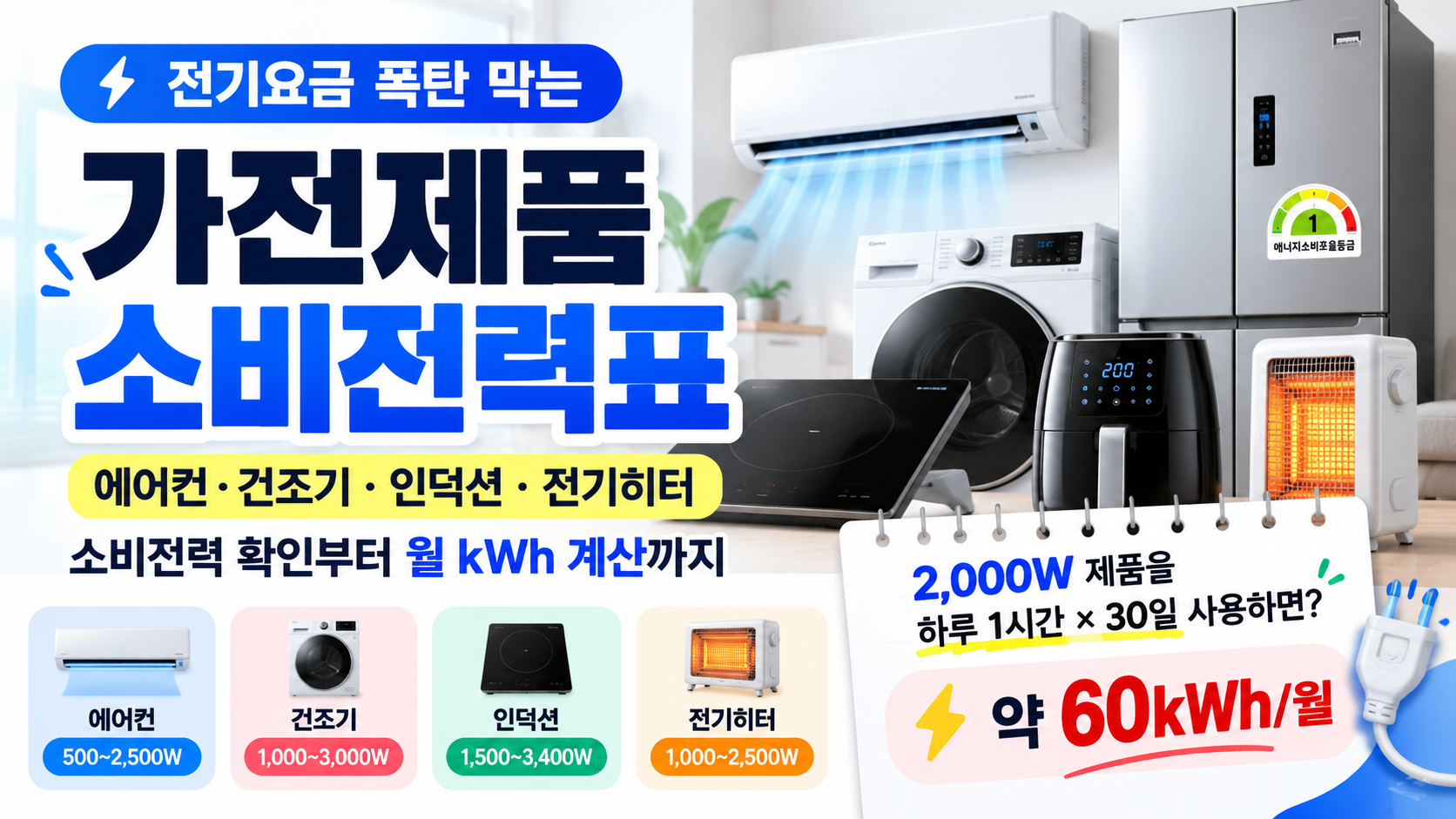 가전제품 소비전력 표 총정리|전기요금 폭탄 막는 계산법과 전기세 절약 방법